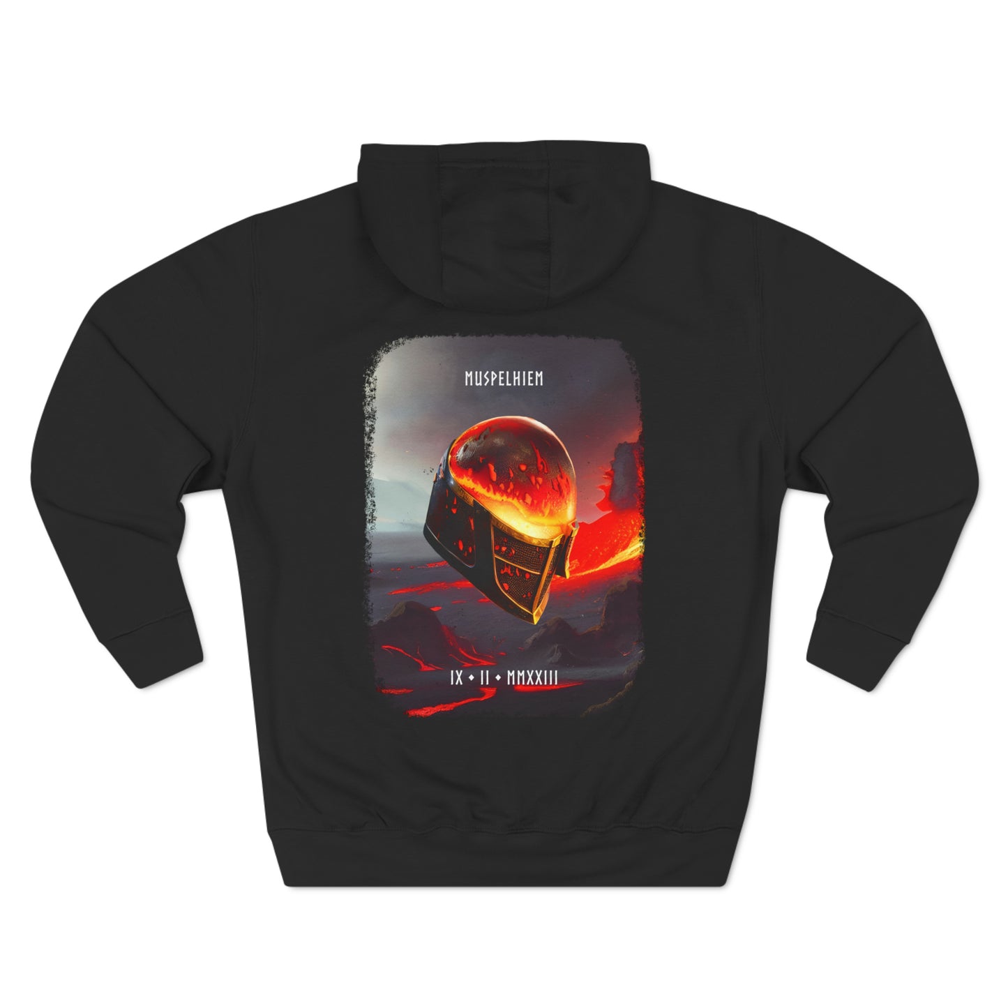 Black hoodie with striking red lava secari design